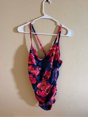 Maternity Navy & Pink Floral One-Piece Swimsuit